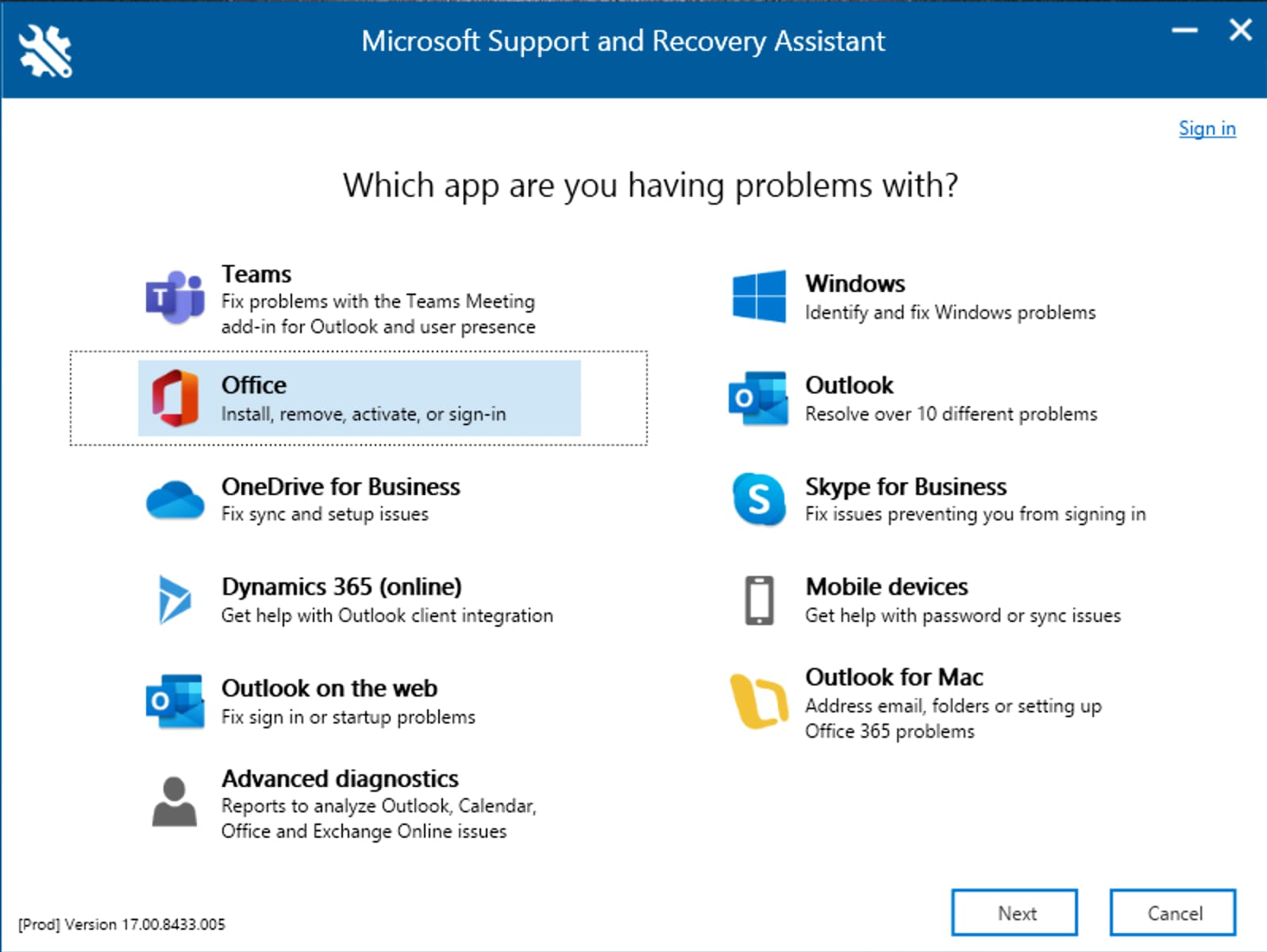 download the new for ios Microsoft Support and Recovery Assistant 17.01.0268.015