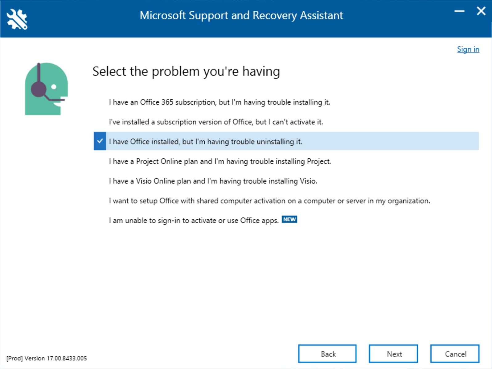 Microsoft Support and Recovery Assistant 17.01.0268.015 free download