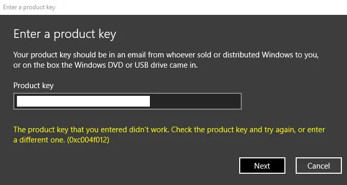 0xc004f012 — Как исправить ошибку активации Windows