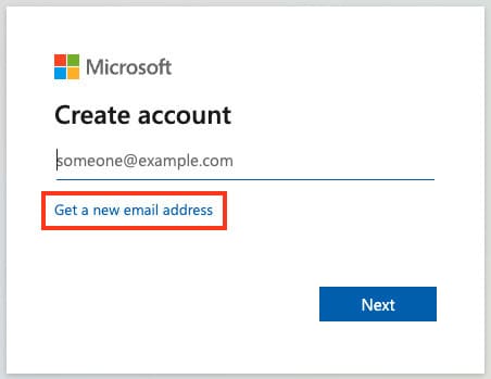 Create new Microsoft account