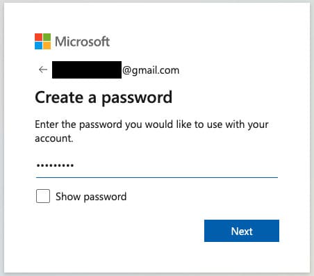 Create password - Microsoft