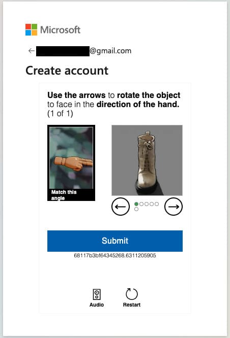 Graphical captcha by Microsoft