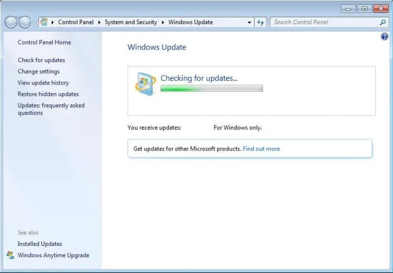 Бесконечный поиск обновлений Windows 7 — Решение