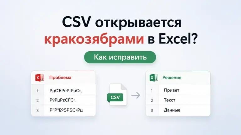 CSV открывается кракозябрами в Excel: как исправить